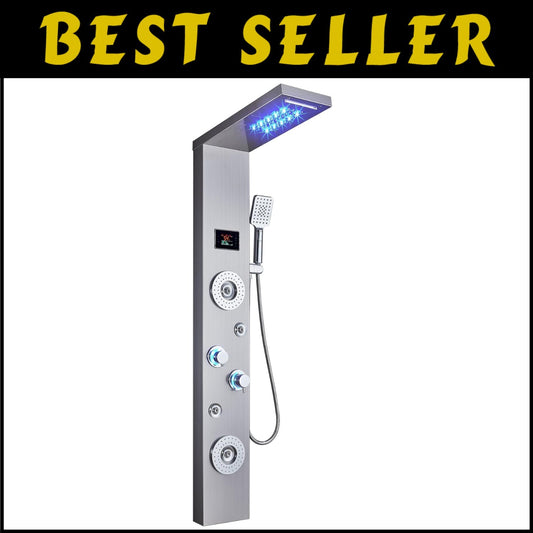 Brushed Nickel Shower Panel with LED Rainfall Design - Multi-Function & Elegant