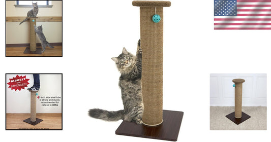 Eco-Friendly Natural Sisal Scratcher Post - 15.75" Square Base, Cat Gift