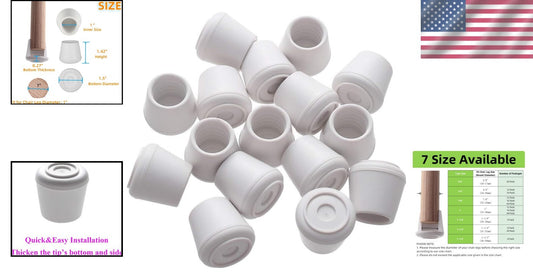 Stylish White Non-Slip Rubber Floor Protectors – 64 Chair Leg Tips, 1” Diameter