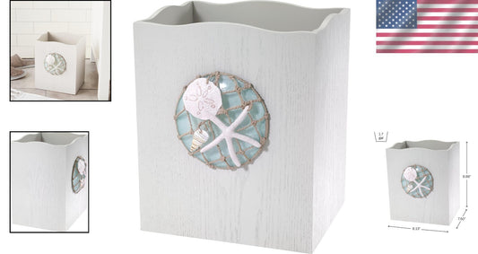Hand-Painted Resin Trash Can with Nautical Design - Beach Home Essential