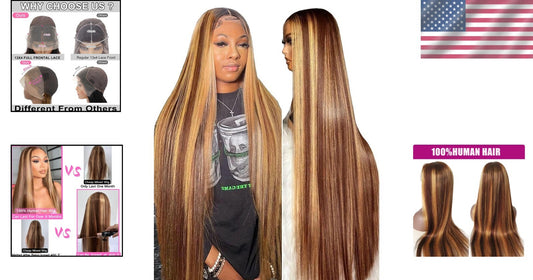 Versatile Ombre Lace Wig - 32 Inch Straight Human Hair, Glueless Cap Design
