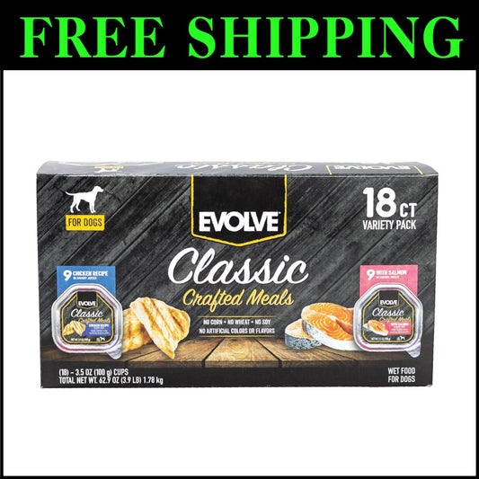 Classic Crafted Chicken & Salmon Wet Dog Food Variety Pack - 18 Trays, 3.5oz