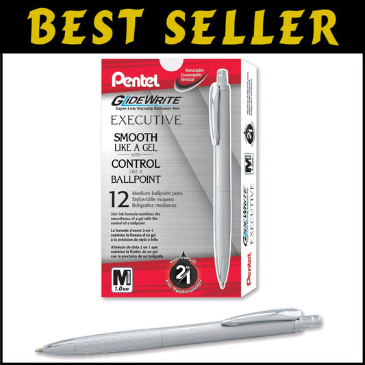 Comfort Grip Ballpoint Pen with TechniFLO Ink - 12 Silver Retractable Pens