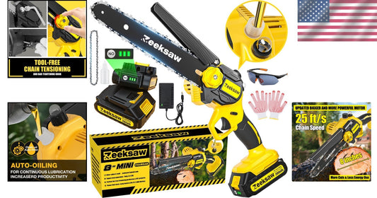 8-Inch Cordless Electric Chainsaw with Automatic Oiler & 2 Batteries Included