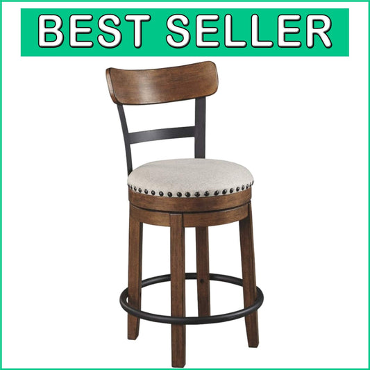 Charming 24.5” Brown Bar Stool - Rustic Farmhouse Design with Swivel Feature