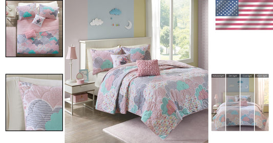 Whimsical Reversible Cotton Quilt Set for Kids - Cloud Pink Full/Queen