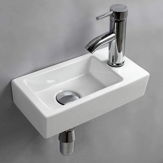 Small Wall-Mounted Ceramic Sink with Polished Finish - Elegant & Space-Saving
