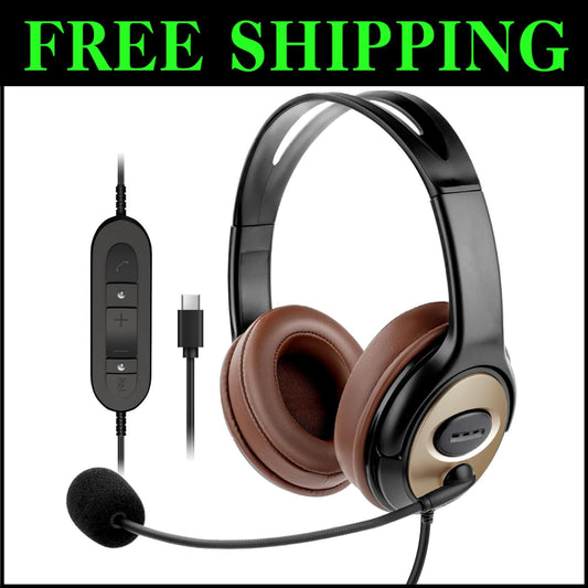 Adaptive Noise Cancelling USB Type-C Headset with Microphone for All Devices