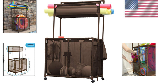 Versatile Mesh Rolling Bin for Pool Noodles, Floats & Toys - Tool-Free Assembly