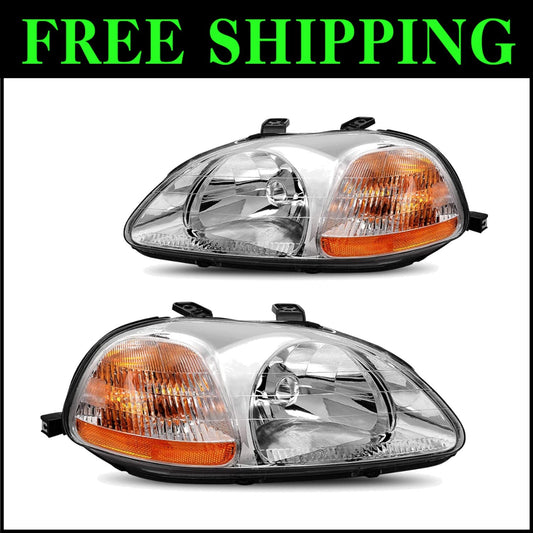 Premium Clear Lens Headlights for 1996-1998 Civic - Weather-Sealed Protection