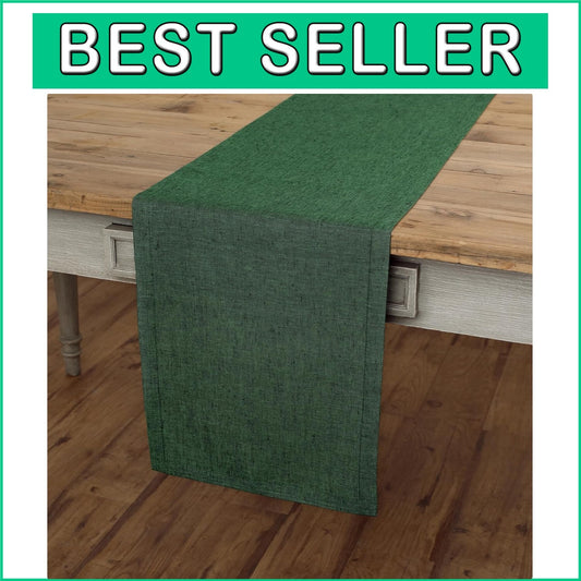 Elegant 120 Inch Forest Green Linen Table Runner - 100% Pure Flax Design