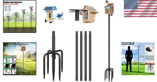 79-Inch Heavy Duty Bird Feeder Pole with Stable 5-Prong Base - Adjustable Black