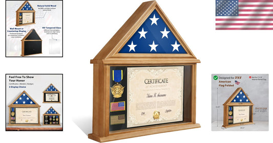 Veteran Honor Flag Display Box with Certificate Holder - Wall Mount or Tabletop