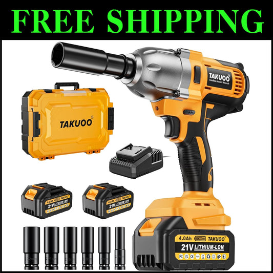 Cordless High Torque Brushless Impact Wrench 740Ft-lbs with 2 Batteries & Cha...