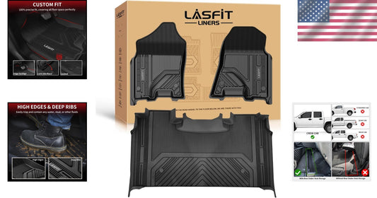 Durable Black Floor Liners for Ram 1500 Crew Cab 2019-2024 with Raised Edges