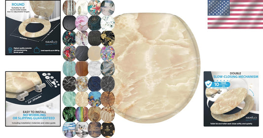Elegant Soft Close Toilet Seat with Adjustable Hinges & Marble Nature Design