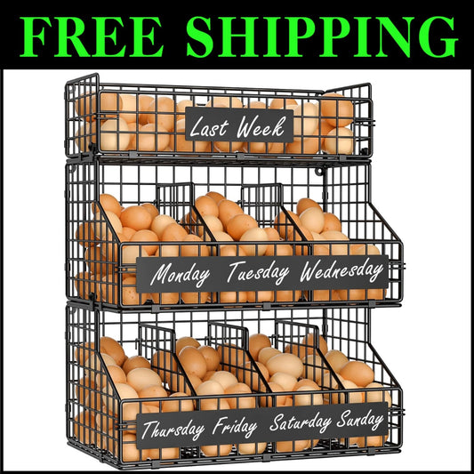 XXL Large Egg Holder with 5 Adjustable Dividers & DIY Nameplate for Easy Storage