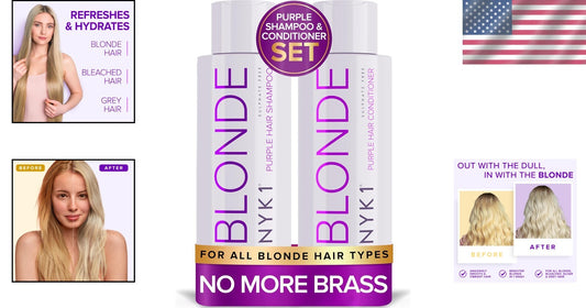 Sulfate Free Purple Shampoo & Conditioner Duo - 2 x 16.9 Fl Oz for Blonde Hair