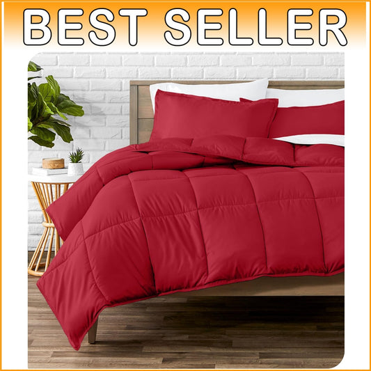 All-Season Ultra-Soft Comforter Set for Oversized King Beds - Red & Modern Look