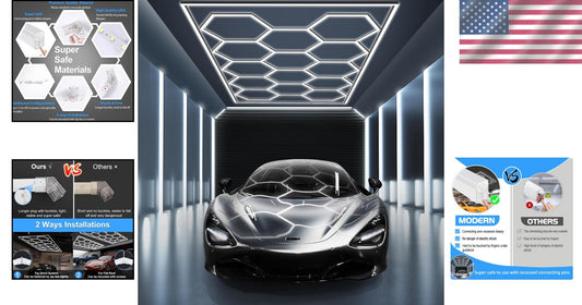 Customizable Hexagon Garage Light System - Includes 59 LED Tubes and Accessories