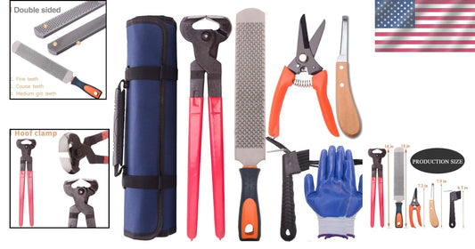 Compact 7-Piece Hoof Trimming Tool Set with Gloves - Perfect for Professionals
