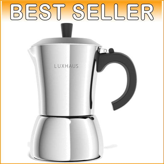 Classic Stainless Steel Moka Pot - 6oz Portable Espresso Maker with Metal Hinge