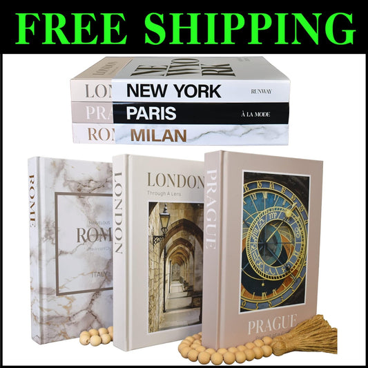 Chic Decorative Book Stack with Cream Color & Versatile Dust Covers - 7 Pieces