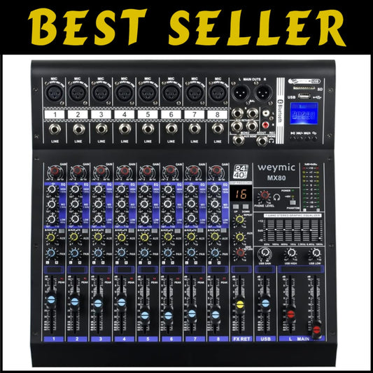 MX-80 8 Channel Professional Audio Mixer with XLR Jack & Bluetooth Connectivity