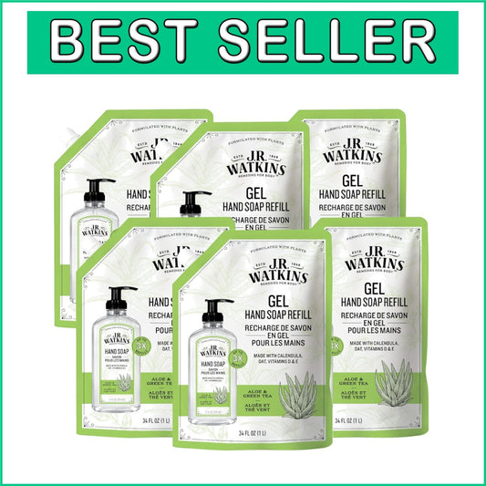 Aloe & Green Tea Scented Hand Wash Refill - 6 Pack 34 fl oz, Non-Drying Formula
