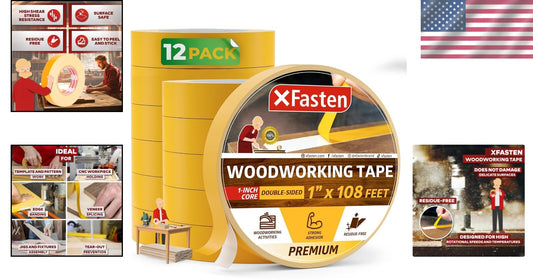 12-Pack 1-Inch Double Sided Woodworking Tape - Perfect for Templates and Edging