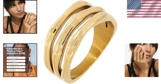 Luxury Waterproof Gold Ring for Women - Everyday Stackable & Sweatproof, Size 6