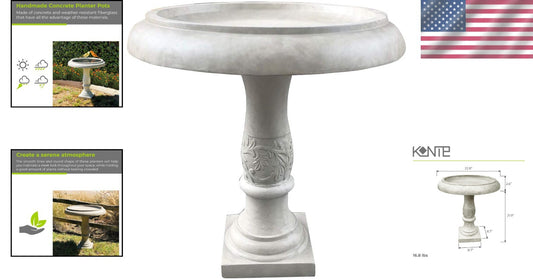 Elegant 24.5" Traditional Flower Pattern Concrete Birdbath for Garden Birds