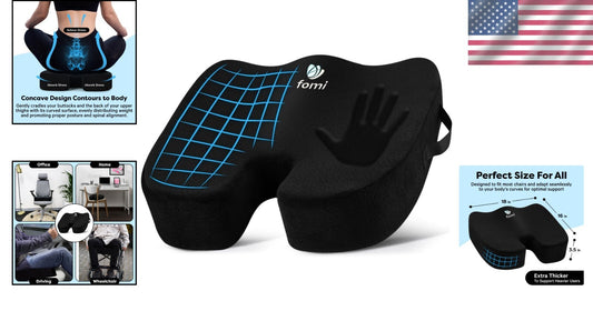 Extra Thick High-Density Memory Foam Seat Cushion for Back Pain Relief - Black