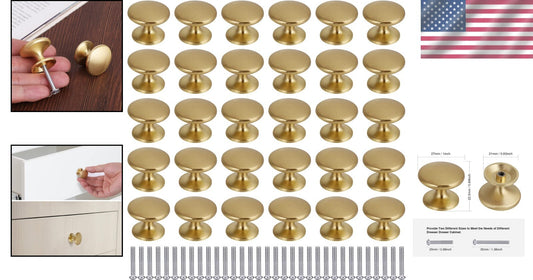 30 Pack Brass Drawer Knobs - Gold Kitchen Cabinet Handles for Easy Upgrade