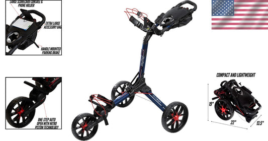 All-in-One Golf Push Cart with Storage, Smooth Wheels, and Umbrella Holder