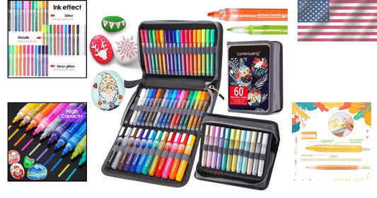 60-Color Acrylic Paint Pens Set - Metallic Markers for Rock, Glass & Wood Art