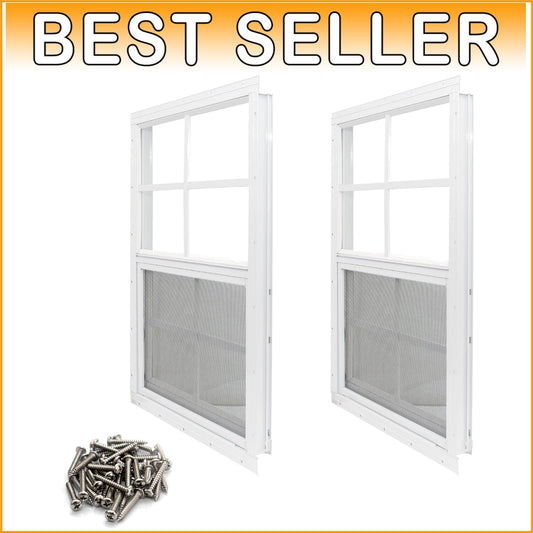 2 Pack 12x18 Tempered Glass Shed Windows with Fiberglass Screen - Easy Install