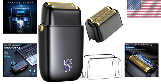 Waterproof Electric Razor for Men - Quiet, Adjustable Foil Shaver with 3 Speeds