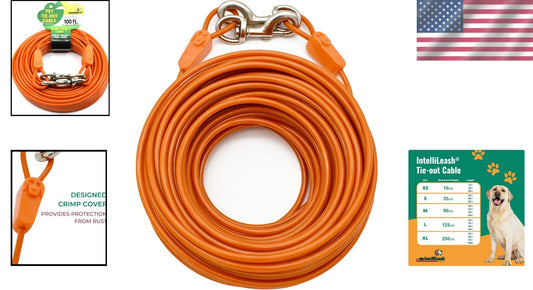 Heavy-Duty 100FT Dog Tie-Out - Rust-Resistant Cable for Large Dogs Up to 250lbs