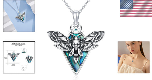 Ethereal Gothic Skull Moth Necklace in Sterling Silver - Unique Jewelry Gift
