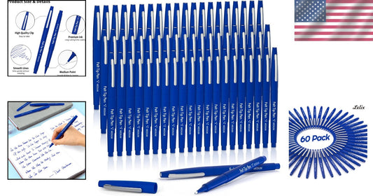 60 Blue Felt Tip Pens - Non-Toxic, Quick-Drying for Classroom & Office