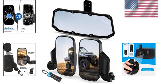 Adjustable UTV Side Mirrors & Rear View Mirror Set for 2015-2024 Polaris Rangers