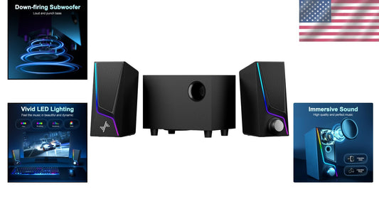 Dynamic 28W 2.1 Channel Speakers with Subwoofer & Touch Lighting Control