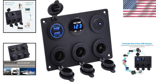 Multi-Function 12/24V Charger Panel with USB Ports & Toggle Switch for Vehicles