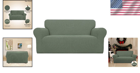 Greyish Green Stretch Loveseat Cover in Jacquard Fabric - Easy Care and Stylish