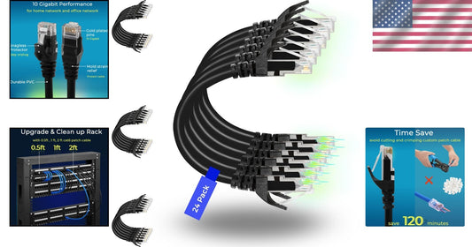 10G High-Speed Cat6 Ethernet Patch Cable 10ft - 24 Pack for Organized Networking