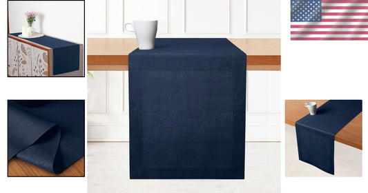 14 x 108 Inch Pure Linen Table Runner - Handcrafted Navy Blue for Elegant Dining