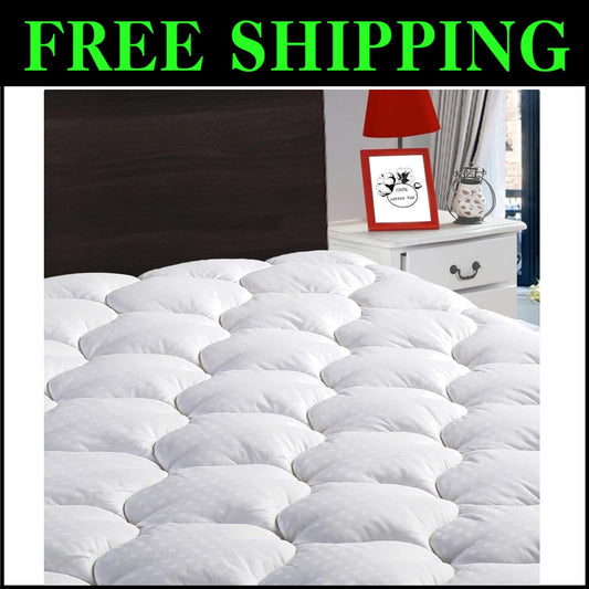 Luxurious King Mattress Pad - Quilted Cotton Cooling Soft Pillow Top Protector
