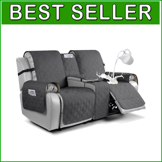 Charcoal Gray Waterproof Loveseat Recliner Cover with Console for Pet Protection