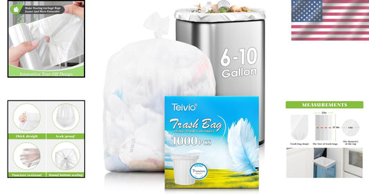 1200 Count Medium Trash Bags, 8 Gallon Clear Bin Liners for Everyday Cleanup